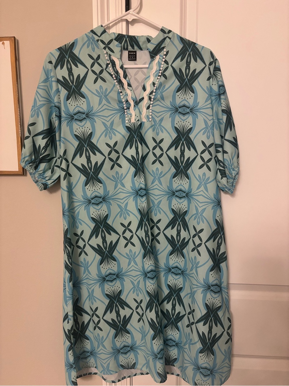 SHEIN Light Blue & Teal Patterned Midi Dress